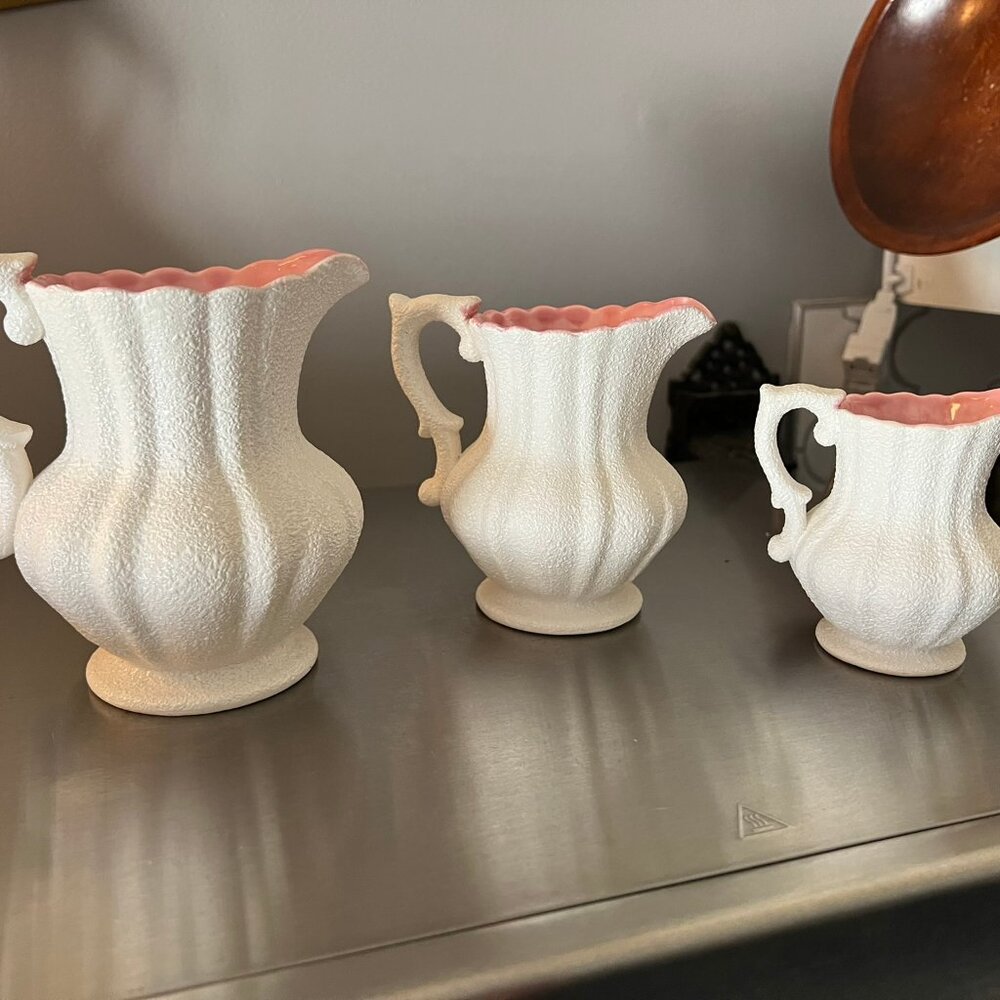 3  Small Decorative Pitchers Pink/White